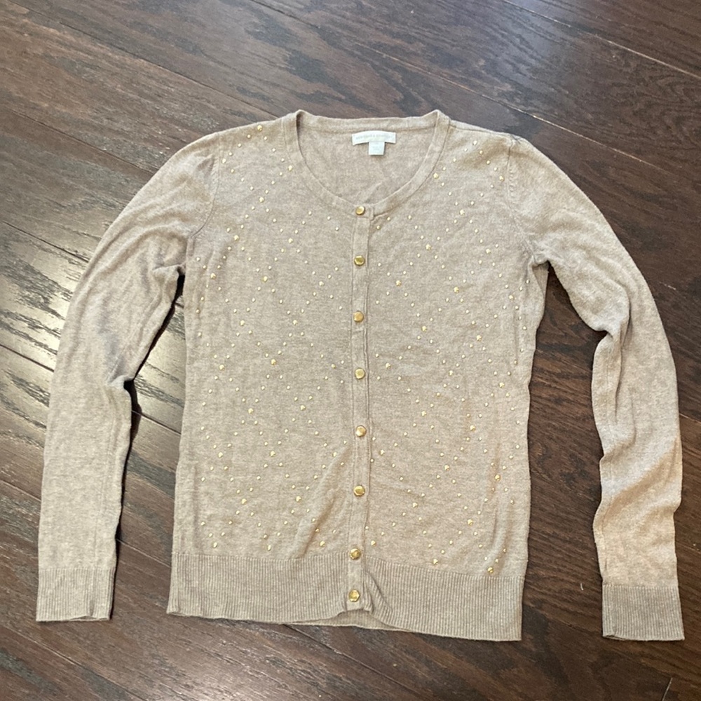 Tan Heathered V-Neck Cardigan Sweater